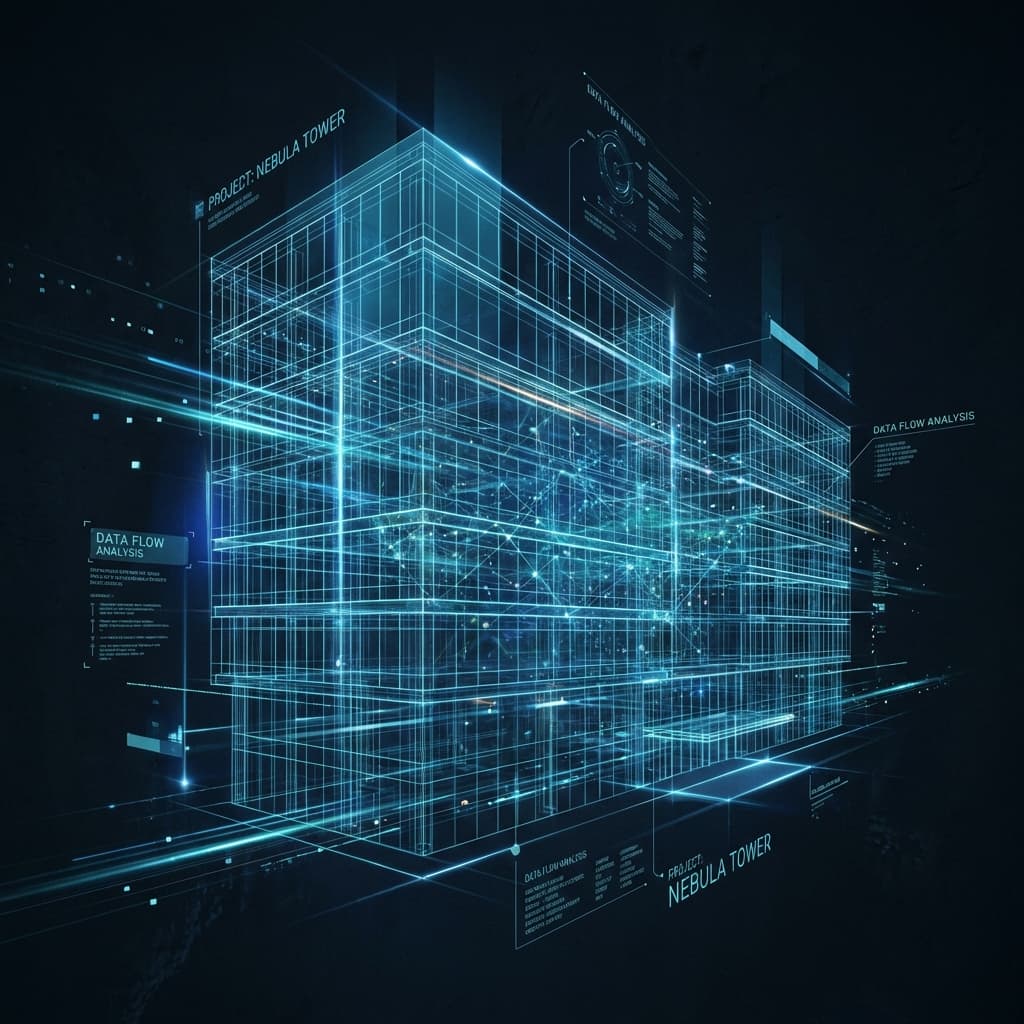Digital blueprint of a modern smart building